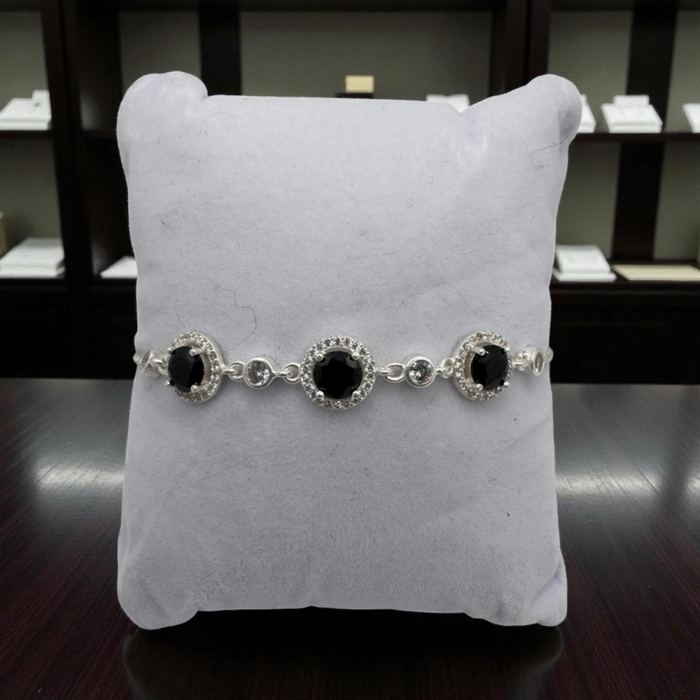 Sterling Silver Adjustable Bracelet Faux Sapphire Clear Crystals .925‎